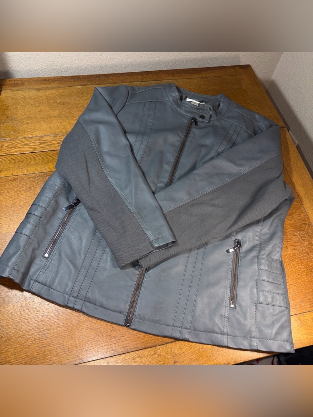 CJ Banks Faux Leather Women’s Slate Gray Moto Biker Jacket Sz 1X Full Zip